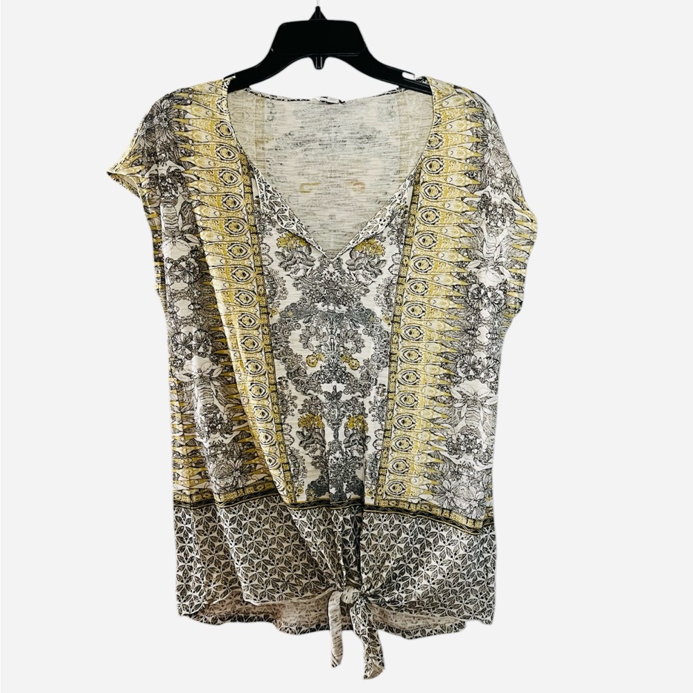 Lucky Brand Yellow and Gray Tie Front Blouse